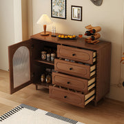 Sideboard Walnut Cabinet with 4 Drawers Spacious Storage